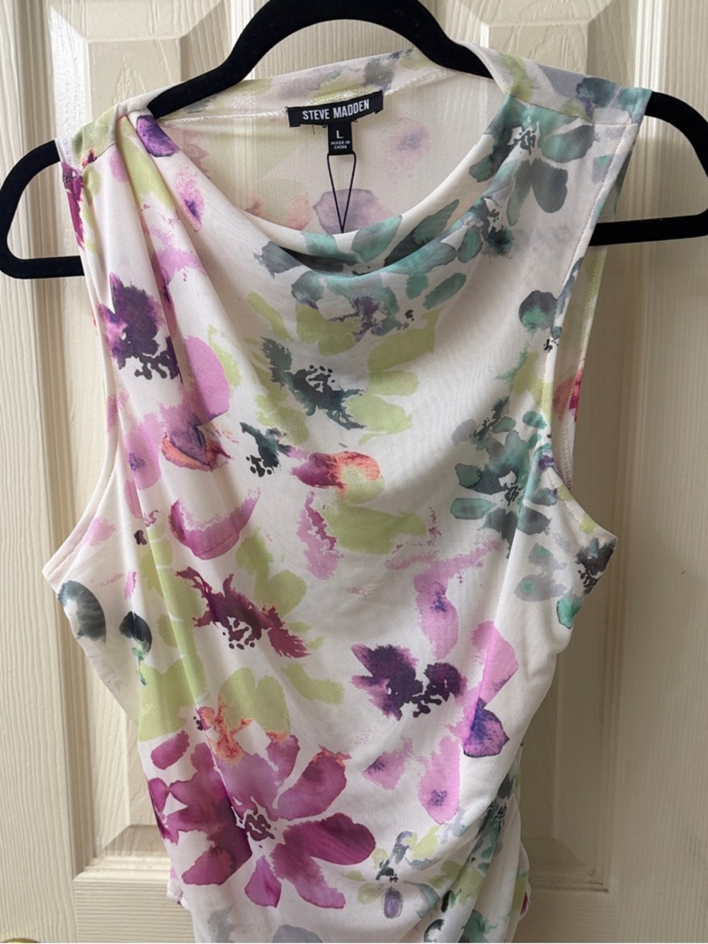 Steve Madden White Floral Sleeveless Bodysuit with Pink & Green Accents